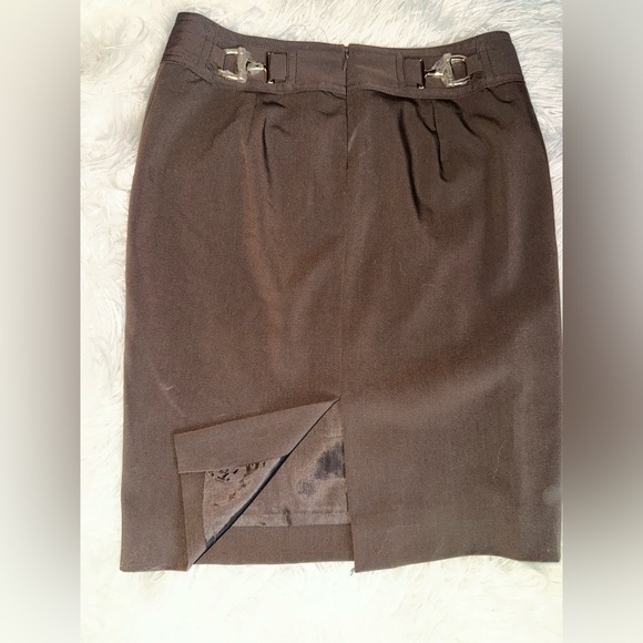 New INC International Buckled Concept Brown Regular Fit Pencil Skirt, Size 2P. - Picture 1 of 6